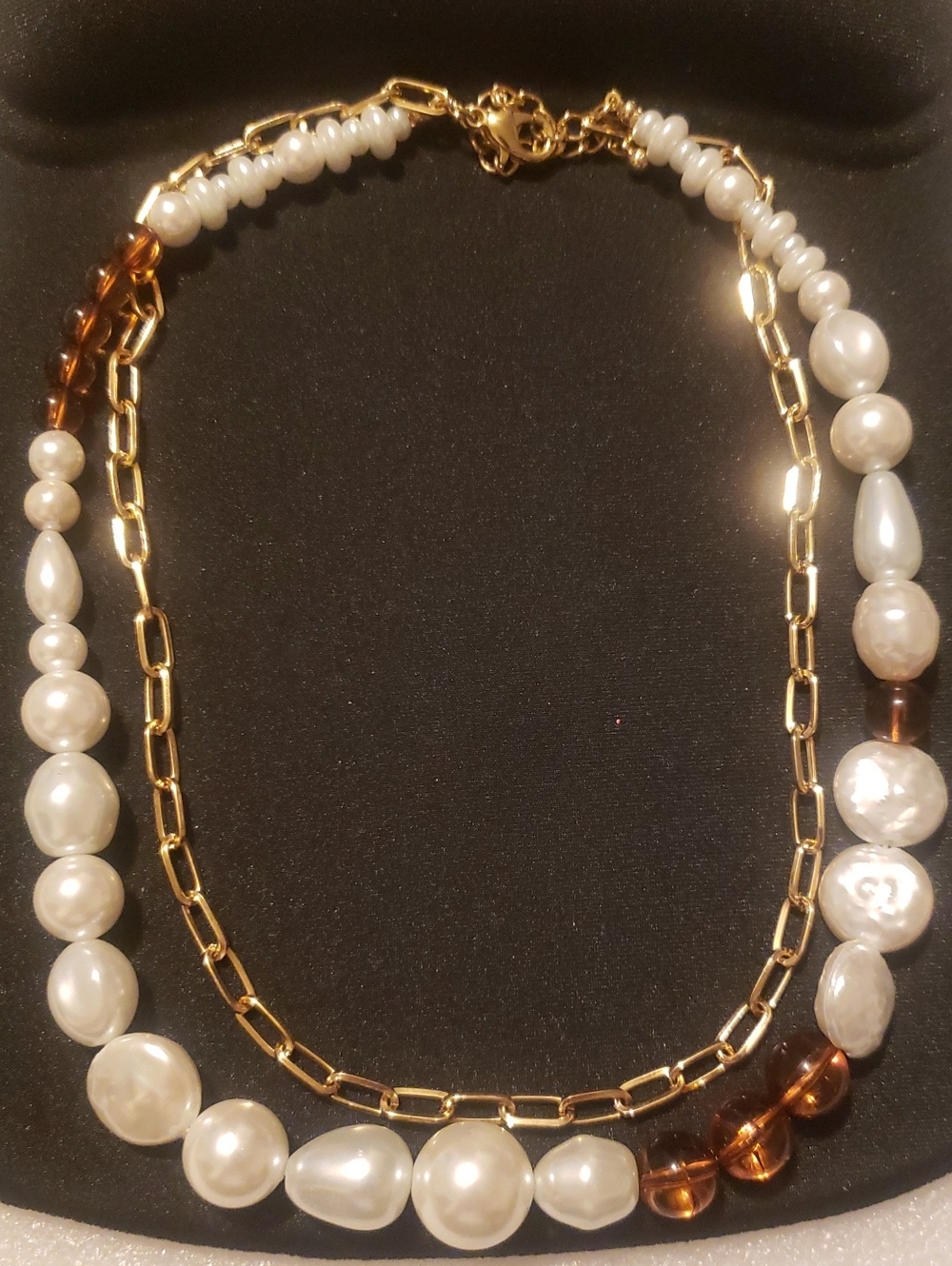 Pearl/Bead/Chain  Neckace Gold-Tone Hardware